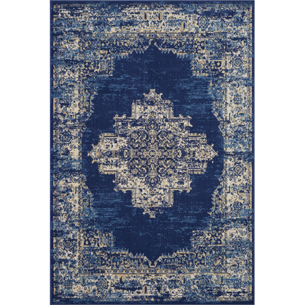 Bungalow Rose Burnie Oriental Blue/White Area Rug & Reviews Wayfair
